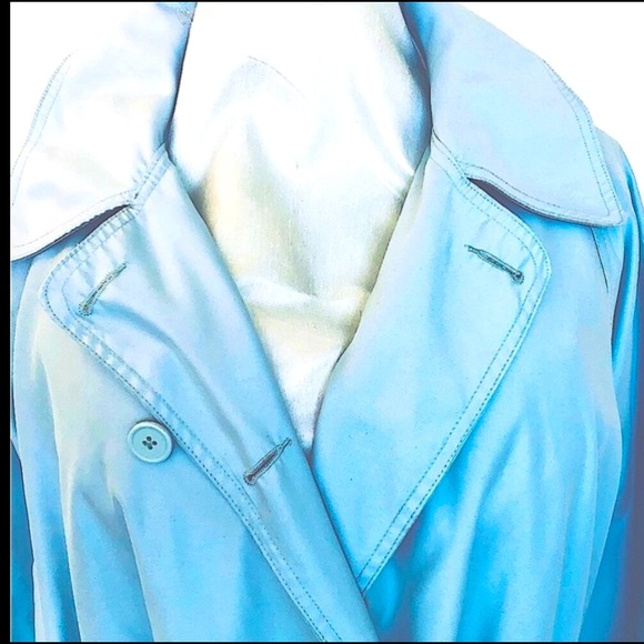 Eddie Bauer Vintage Trench Coat Light Blue Belted Lightweight Water-Resistant - Picture 4 of 16